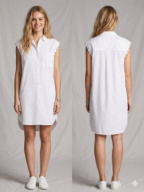 MNG Mango White Cotton Sleeveless Shirt Dress Metal Eyelet Detail Size S Small